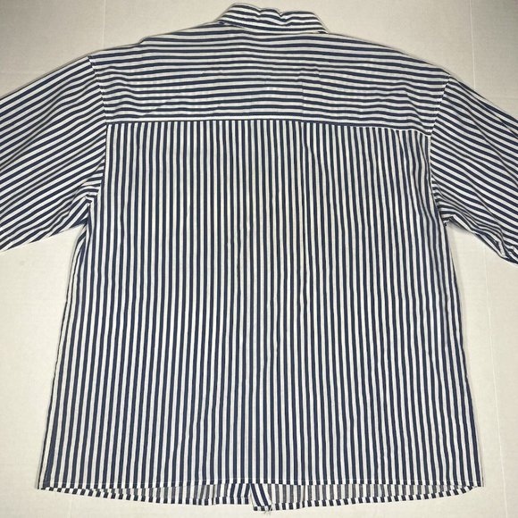VTG 80s 90s Shore Club Blue Stripe Beach Short Sleeve Button Down Shirt Men L ?? - Picture 6 of 8